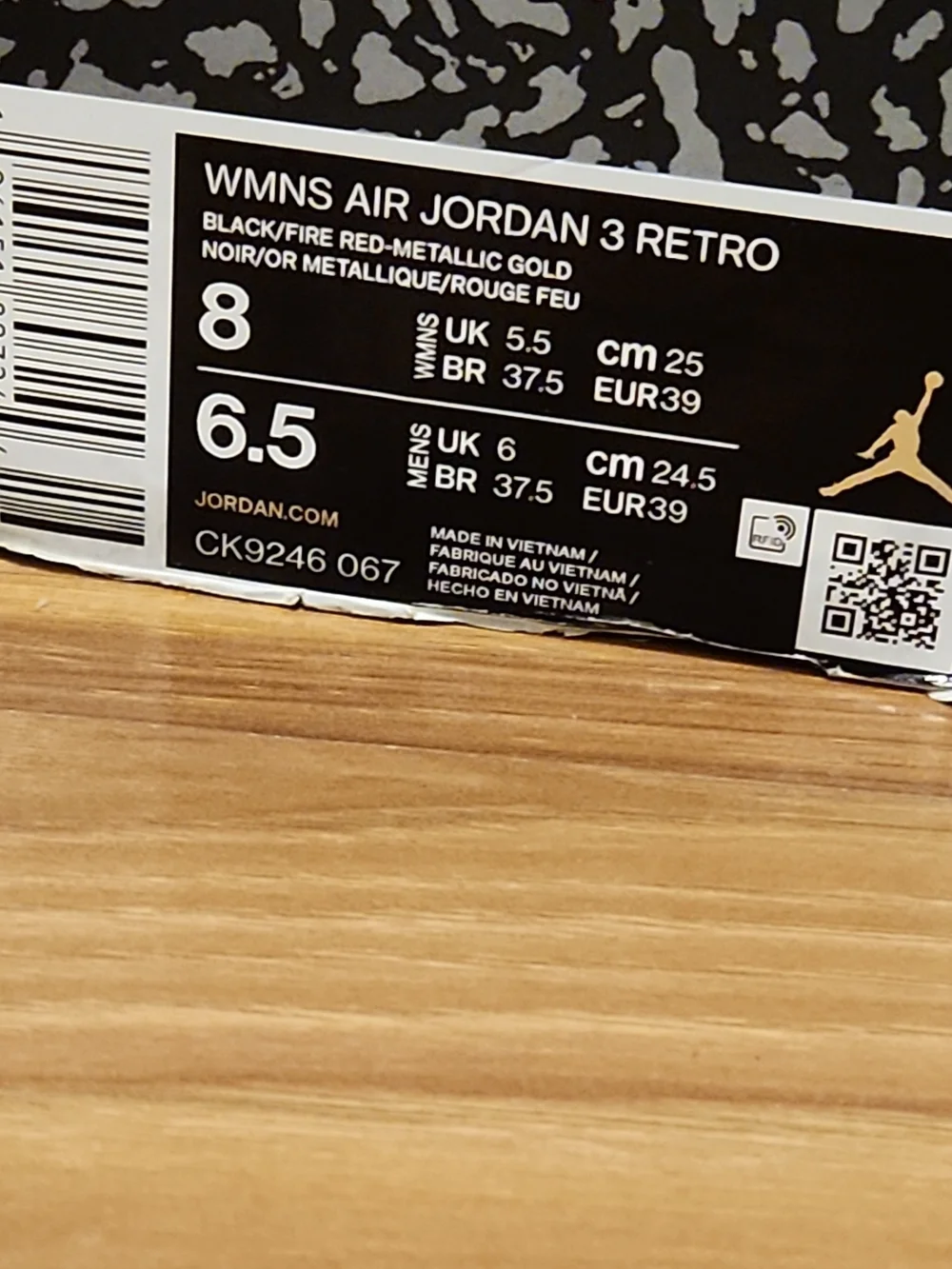 Jordan 3 Cement Gold With Original Box Size 8 Womens 6.5 Mens